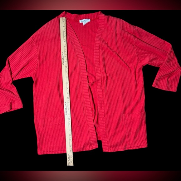 Red Ribbed Open Cardigan - Picture 6 of 10